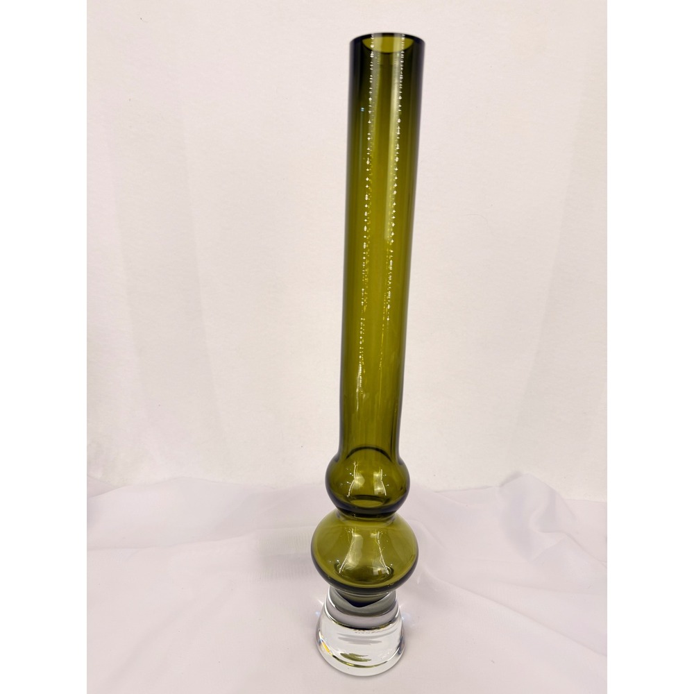 Marquis by Waterford Olive Green Glass Bud Vase 17.5 Inch Mid Century Modern